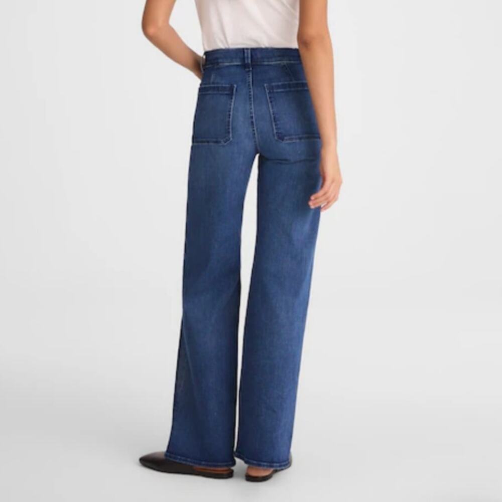 Madewell Tall Emmy Wide Leg Jeans Patch Pockets Super Stretch Medium Wash 30T - Picture 2 of 12